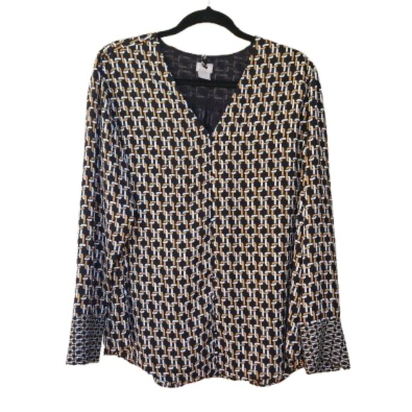 Chico's Multicolor Geometric Chain-Link Print Blouse Button-Up Long Sleeve - Picture 1 of 13